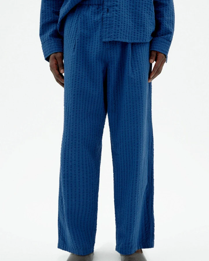 Thinking MU Herren vegan Hose Seersucker Luc Blau