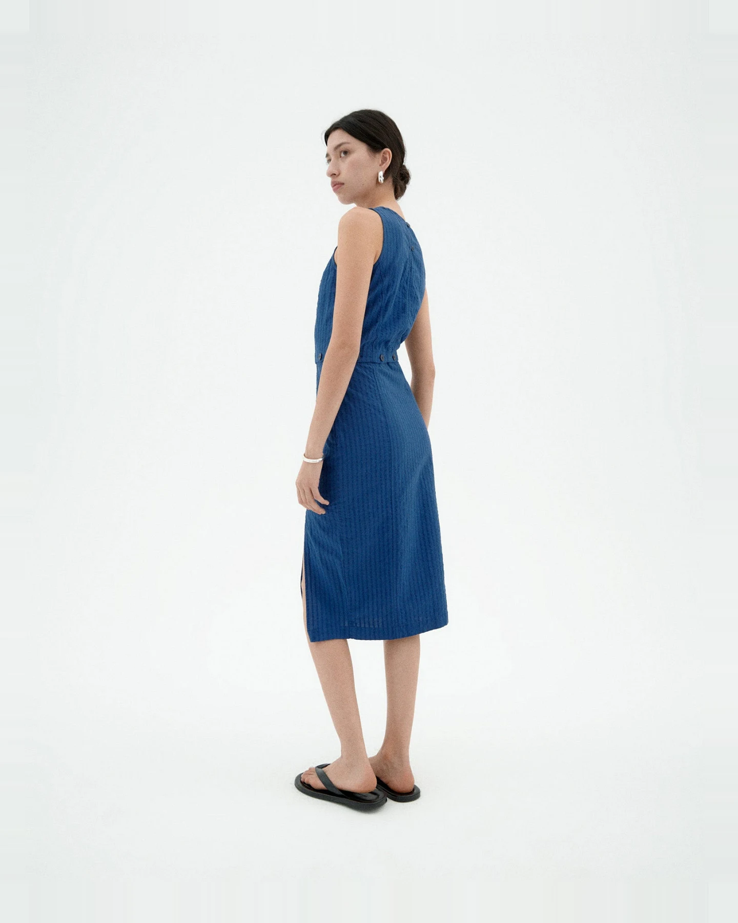 Thinking MU Damen vegan Kleid Seersucker Wila Blau – Ansicht 2