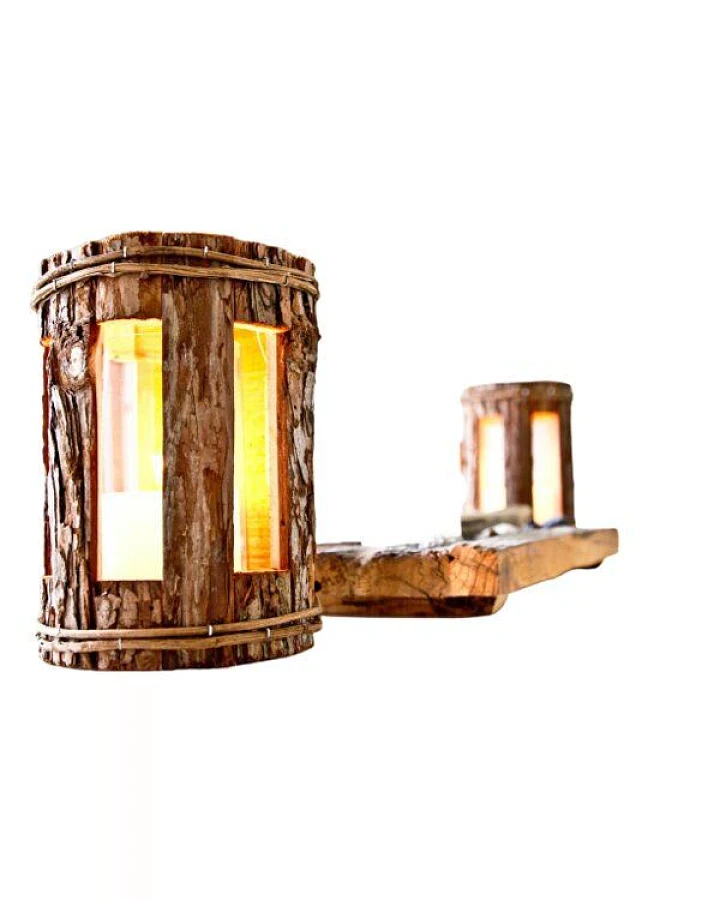 ReineNatur Rundes Windlicht aus Nadelholz - Rinde - eckige Fenster – Glaszylinder - Größe: 27x16 cm