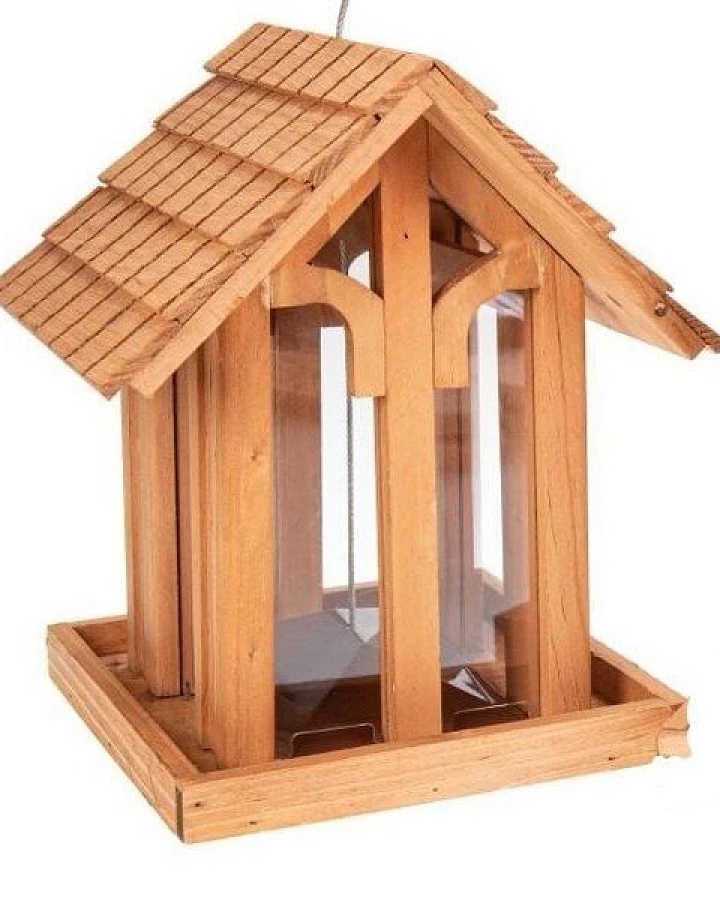 ReineNatur Vogelfutterhaus aus Kiefernholz geölt - mit Rundbogenfenster - Wetterfest