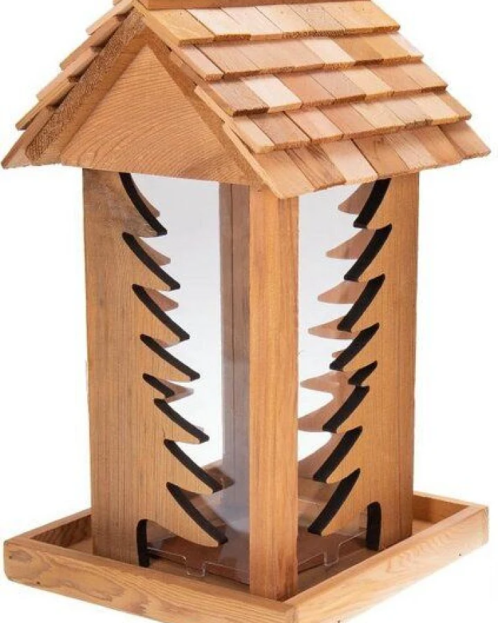 ReineNatur Vogelfutterhaus aus Zedernholz - Fenster in Tannenform - Wetterfest
