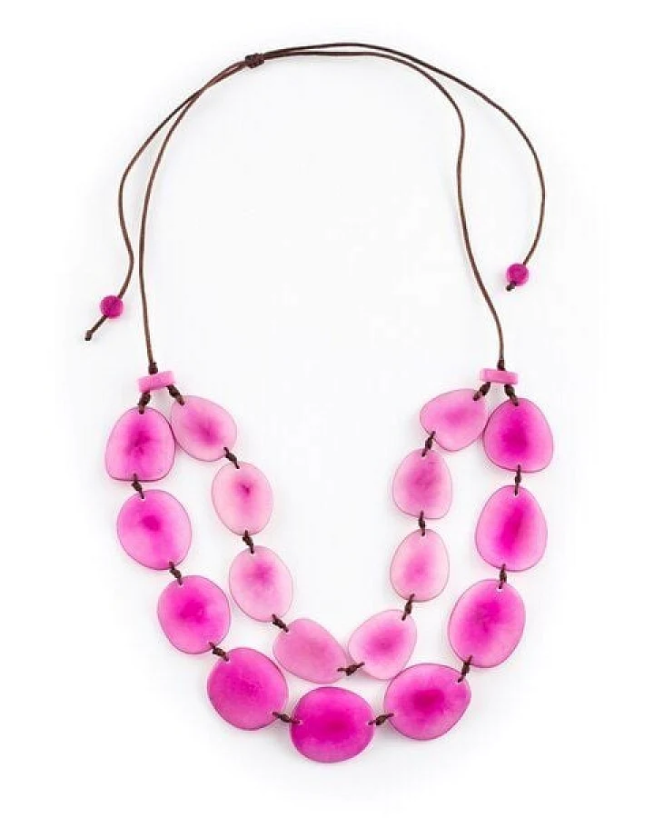 Mekhada Tagua Kette "Aurora", Länge verstellbar bis ca. 85 cm, Textilband, Steinnuß (Naturprodukt), Fairtrade
