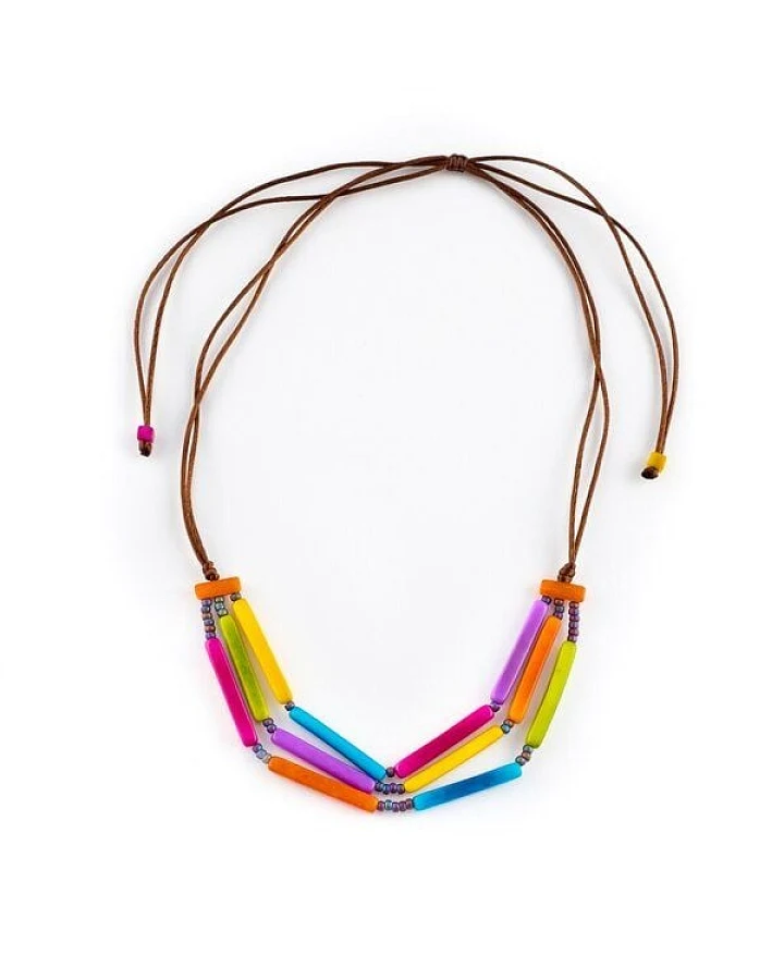Mekhada Tagua Kette "Alpachin", Länge verstellbar bis ca. 85 cm, Textilband, Steinnuß (Naturprodukt), Fairtrade