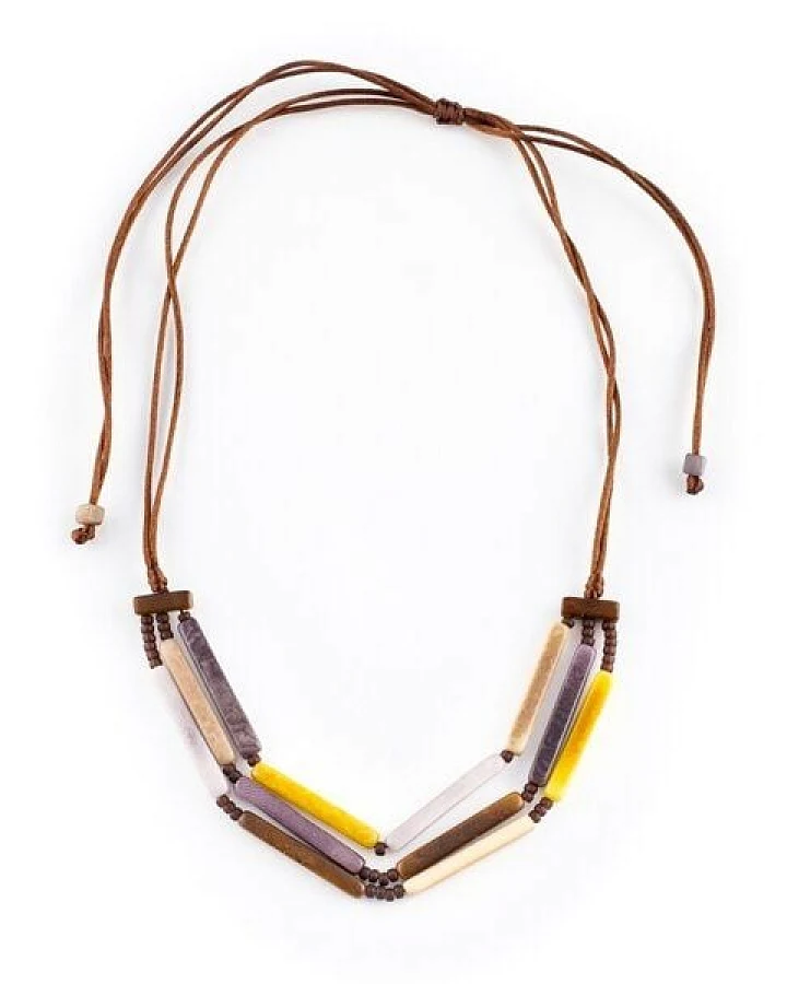 Mekhada Tagua Kette "Alpachin", Länge verstellbar bis ca. 85 cm, Textilband, Steinnuß (Naturprodukt), Fairtrade