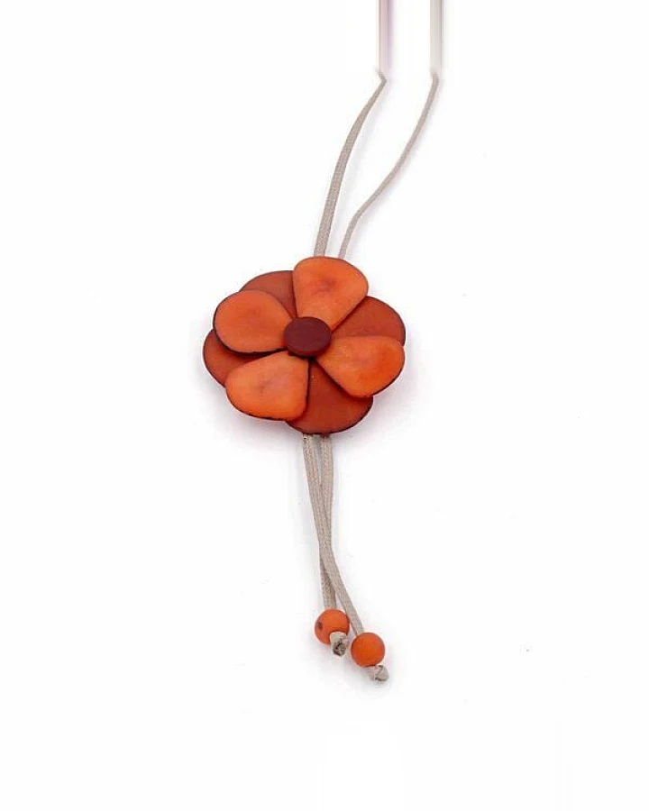 Mekhada Tagua Kette "Florosa Mate",Länge ca.105 cm am Textilband Steinnuß (Naturprodukt), Fairtrade