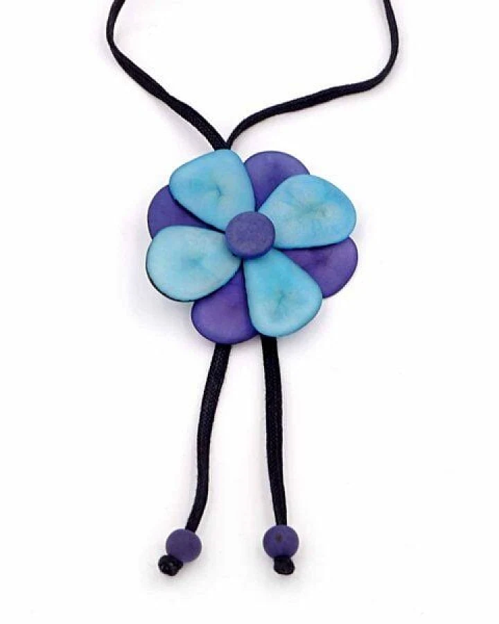 Mekhada Tagua Kette "Florosa Mate",Länge ca.105 cm am Textilband Steinnuß (Naturprodukt), Fairtrade