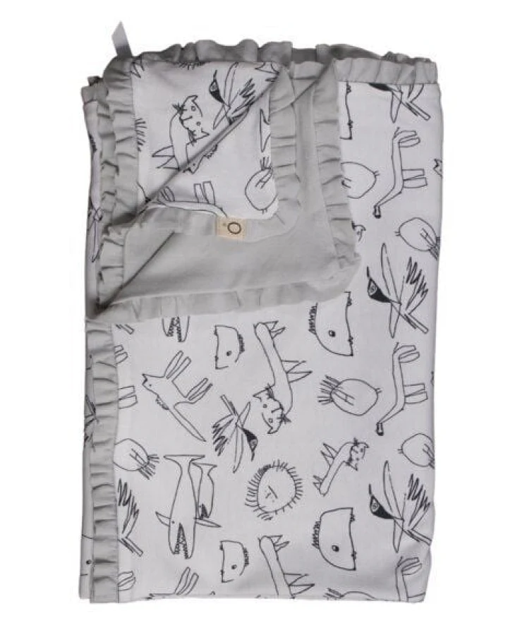 CORA happywear Baby Decke aus Bio-Baumwolle "Tamara" weiß mit kleinen Motiven
