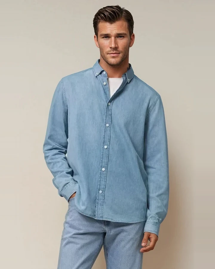 TORLAND Herren vegan Hemd Unisex Denim Dennis Light Wash
