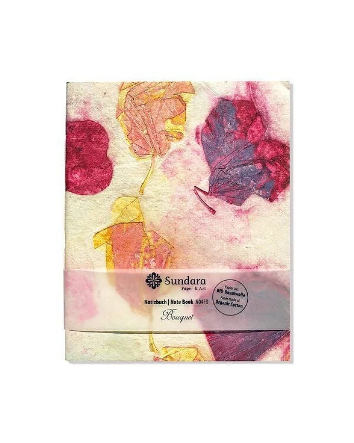 Sundara Notizbuch "Bouquet" – handgeschöpftes Recycling Biobaumwoll-Papier, Pink/Orange