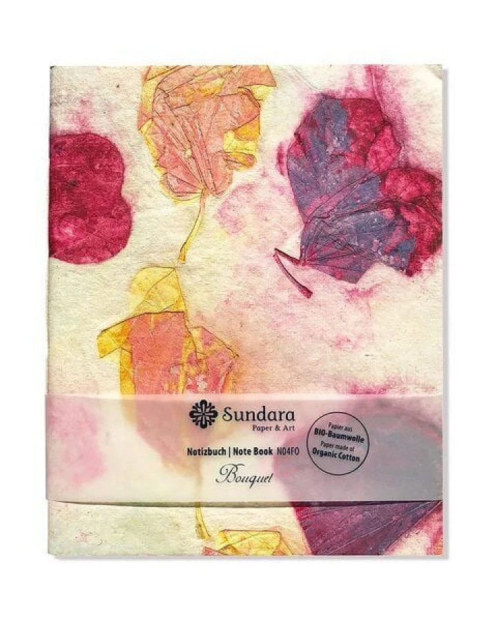 Sundara Notizbuch "Bouquet" – handgeschöpftes Recycling Biobaumwoll-Papier, Pink/Orange