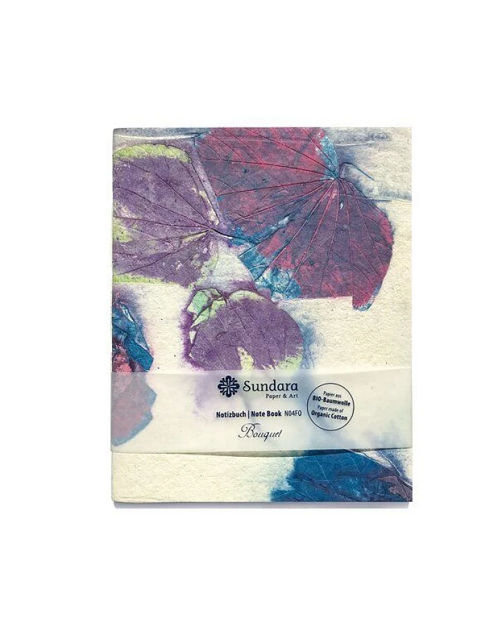Sundara Notizbuch "Bouquet" – handgeschöpftes Recycling Biobaumwoll-Papier, Indigo