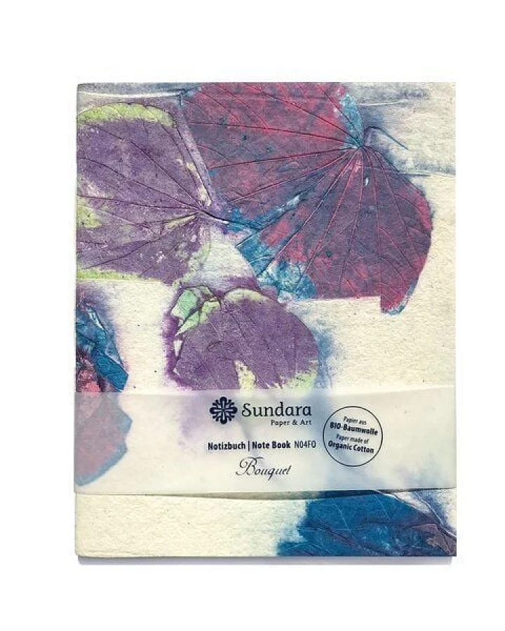 Sundara Notizbuch "Bouquet" – handgeschöpftes Recycling Biobaumwoll-Papier, Indigo