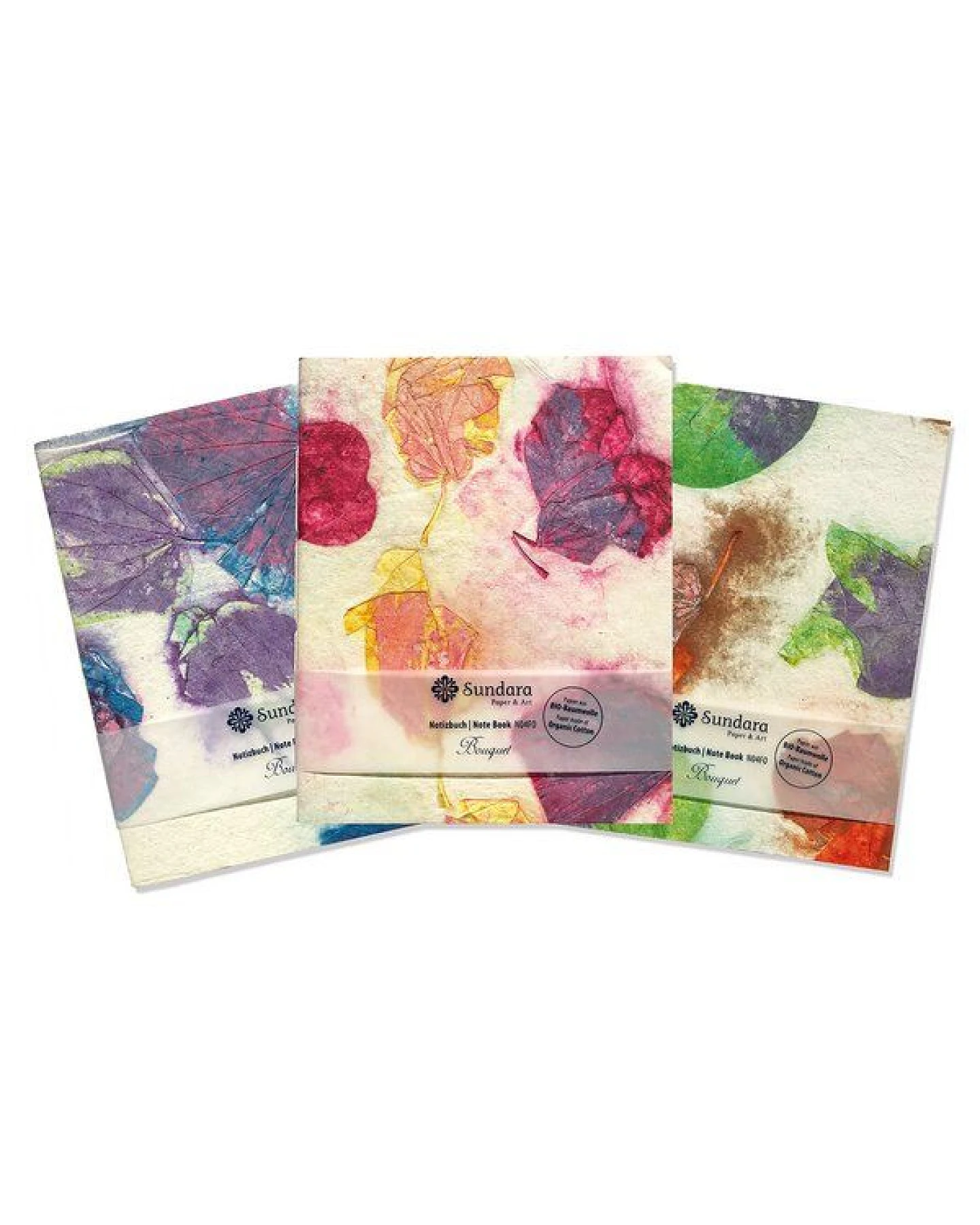 Sundara Notizbuch "Bouquet" – handgeschöpftes Recycling Biobaumwoll-Papier, Grün/Violett – Ansicht 2
