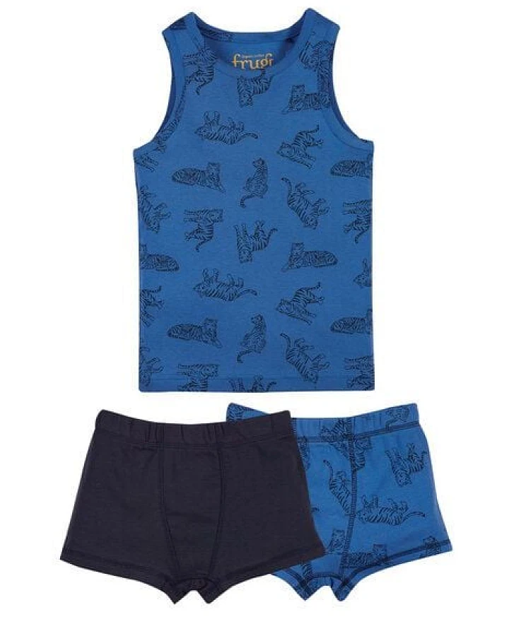 Frugi Unterwäscheset mit Tigerprint - 2x Hose und 1x Hemd für Jungs