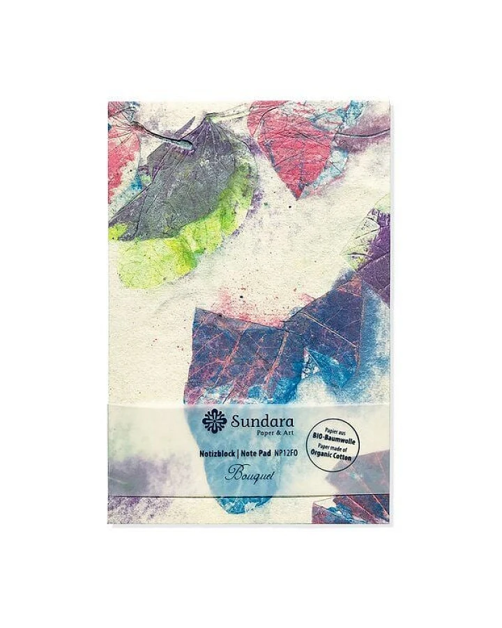 Sundara Notizblock "Bouquet" – handgeschöpftes Recycling Biobaumwoll-Papier, Indigo
