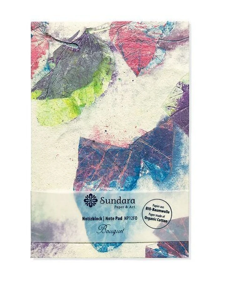 Sundara Notizblock "Bouquet" – handgeschöpftes Recycling Biobaumwoll-Papier, Indigo