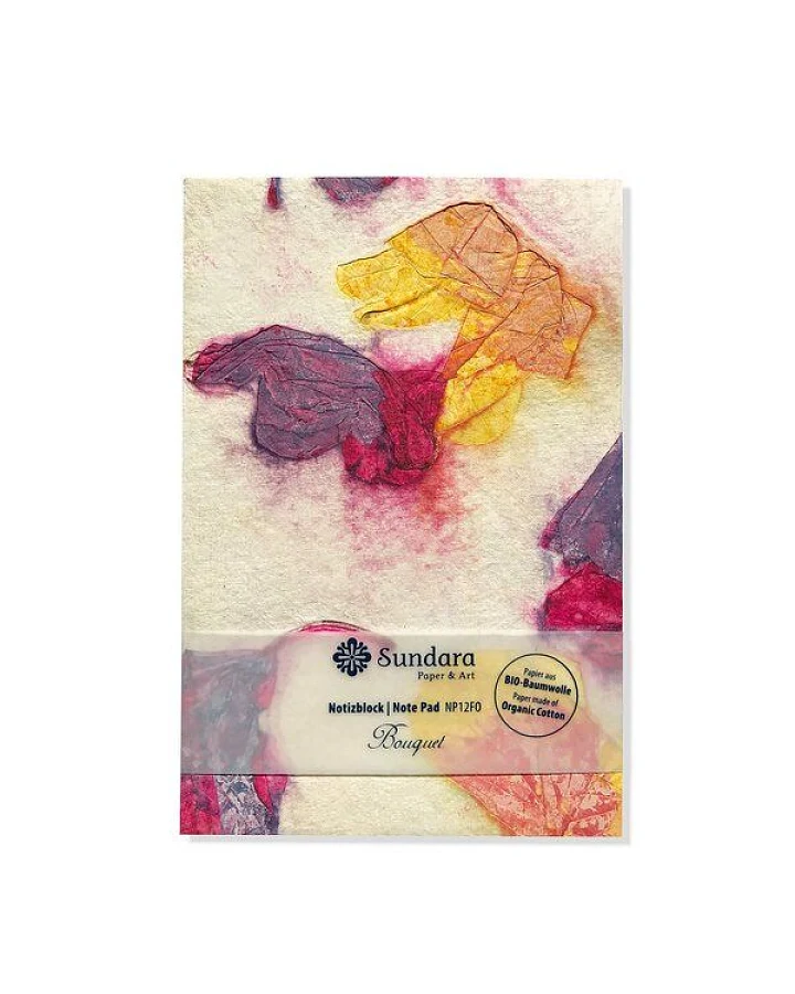 Sundara Notizblock "Bouquet" – handgeschöpftes Recycling Biobaumwoll-Papier, Pink/Orange