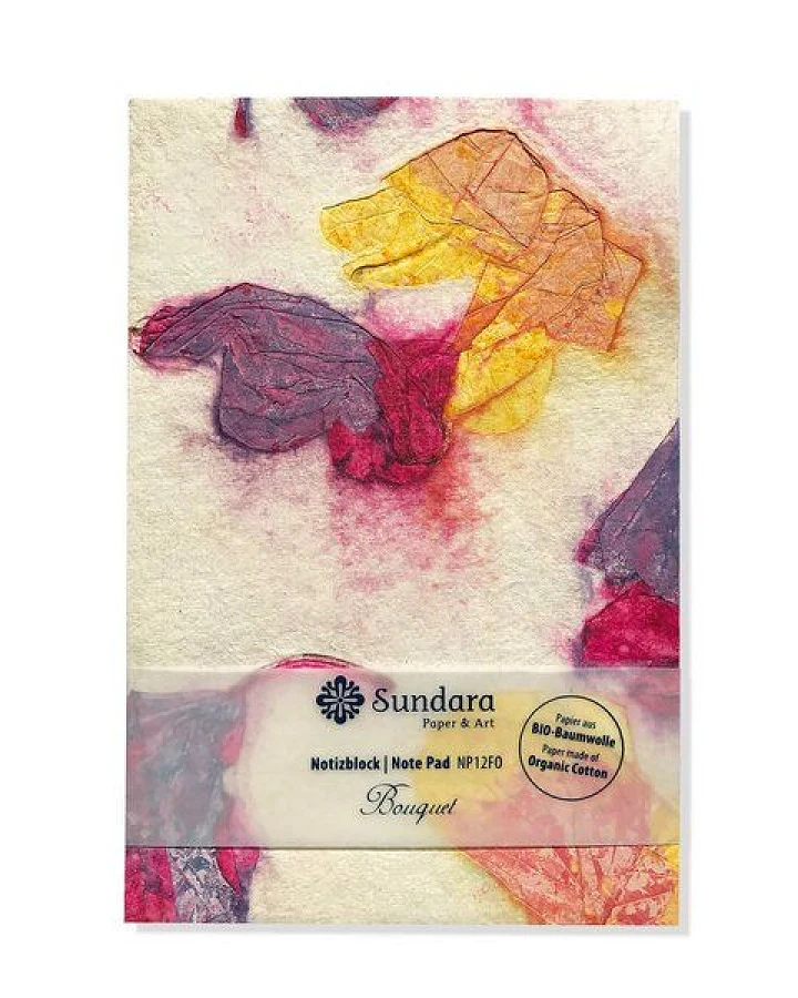 Sundara Notizblock "Bouquet" – handgeschöpftes Recycling Biobaumwoll-Papier, Pink/Orange