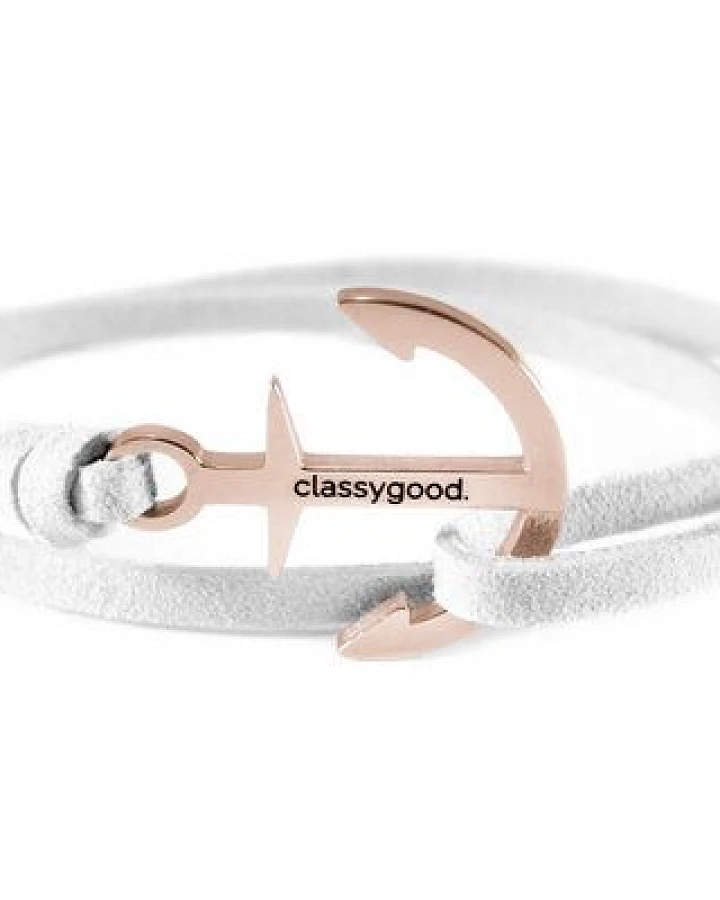 Classygood. Anker Armband Edelstahl - Rosègold - Alcantara-Leder Band