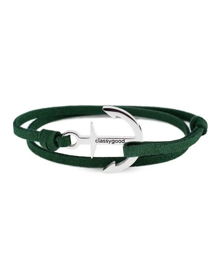 Classygood. Anker Armband Edelstahl - Silber - Alcantara-Leder Band