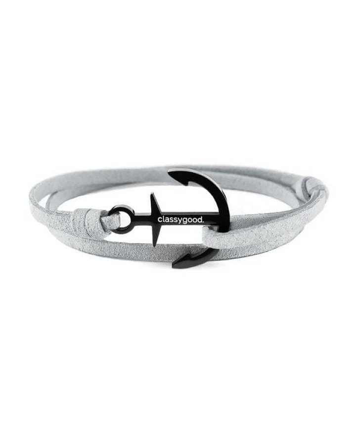 Classygood. Anker Armband Edelstahl - Schwarz- Alcantara-Leder Band