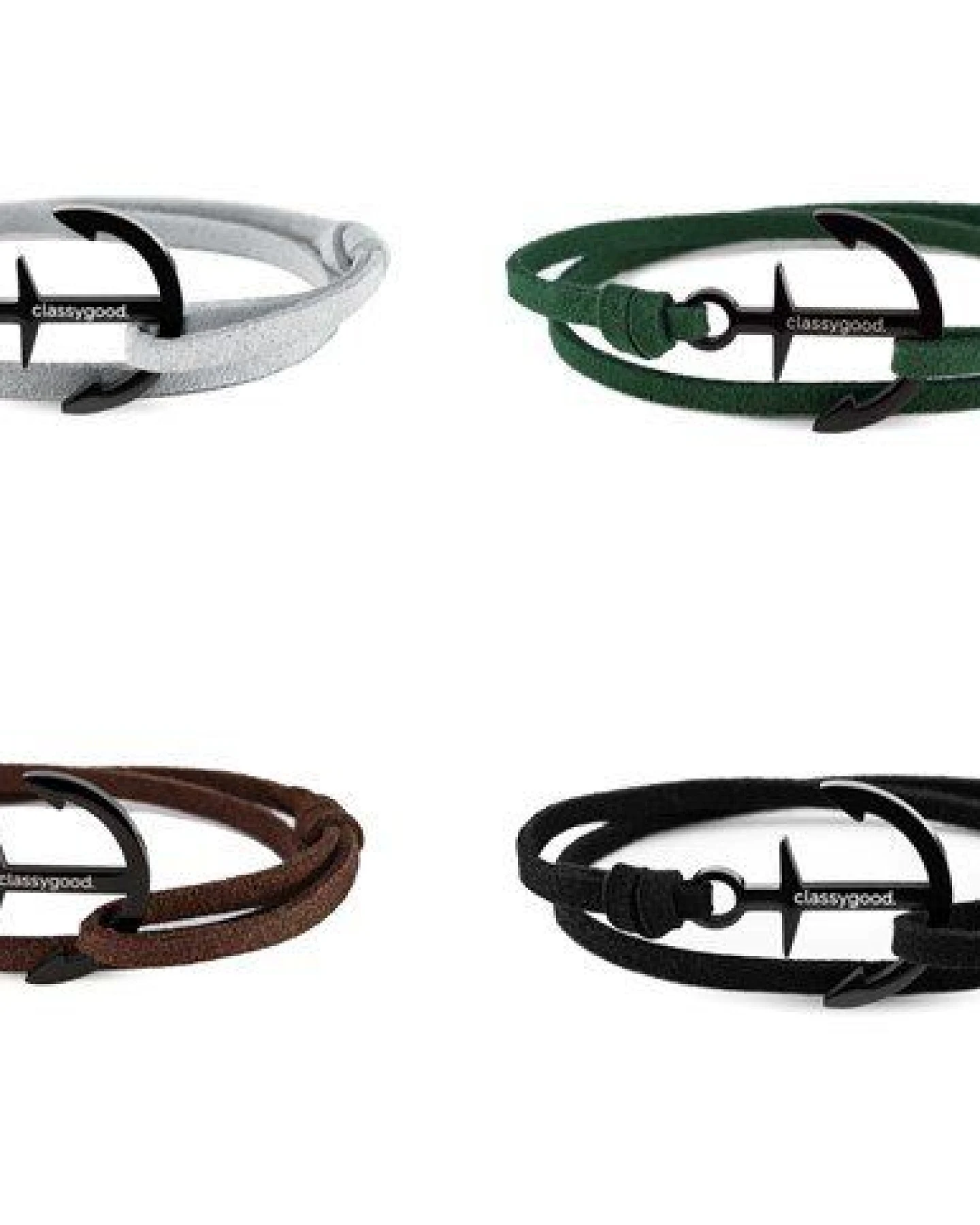 Classygood. Anker Armband Edelstahl - Schwarz- Alcantara-Leder Band – Ansicht 2
