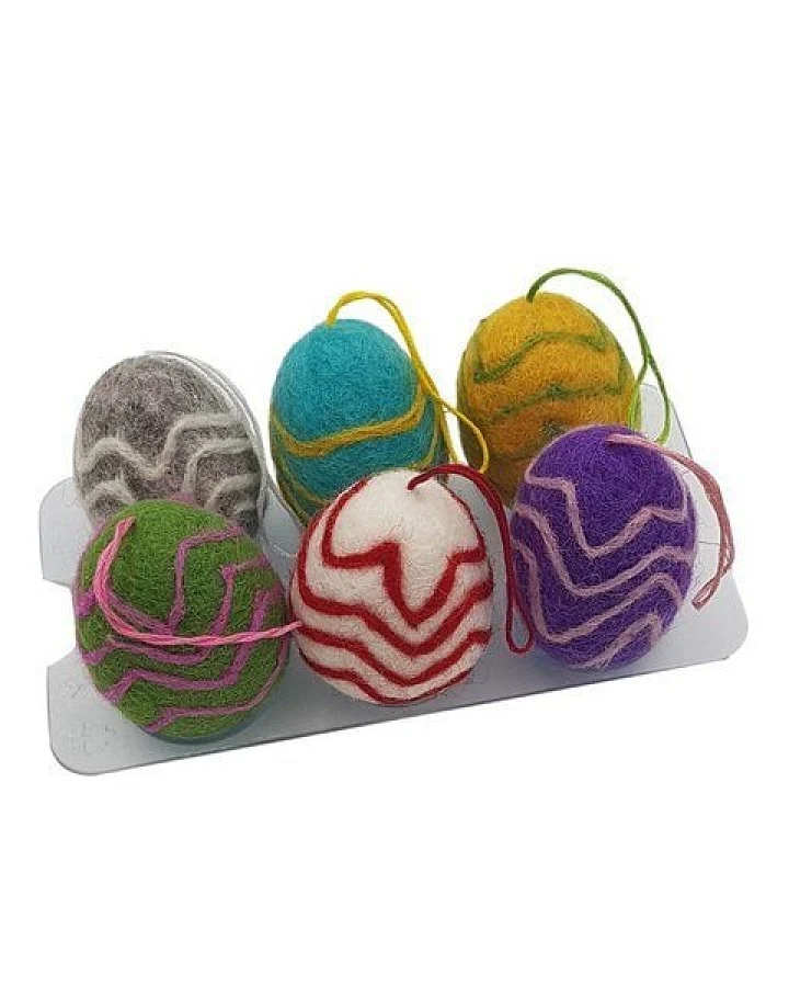 Frida Feeling Filz-Eier "Zig-Zag" 6er Set verschiedene Farben, Ø ca 4,5 cm
