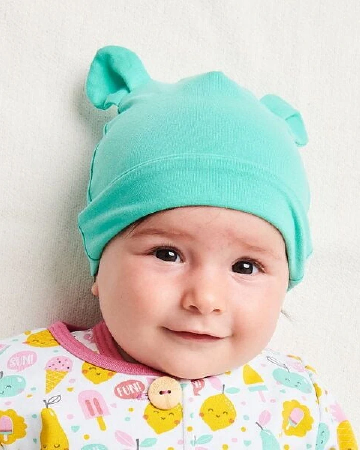 Cheeky Apple Gefüttertes Häubchen mit Bärenohren "Jersey Mint" aus Bio-Baumwolle