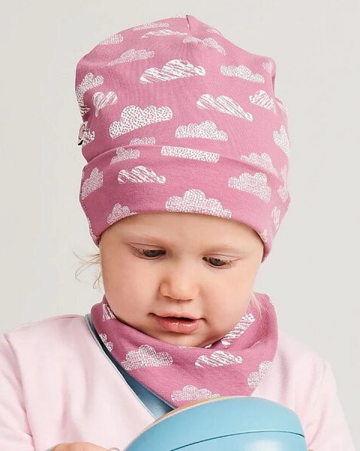 Cheeky Apple Gefüttertes Häubchen "Wolken Vintage Rose" aus Bio-Baumwolle