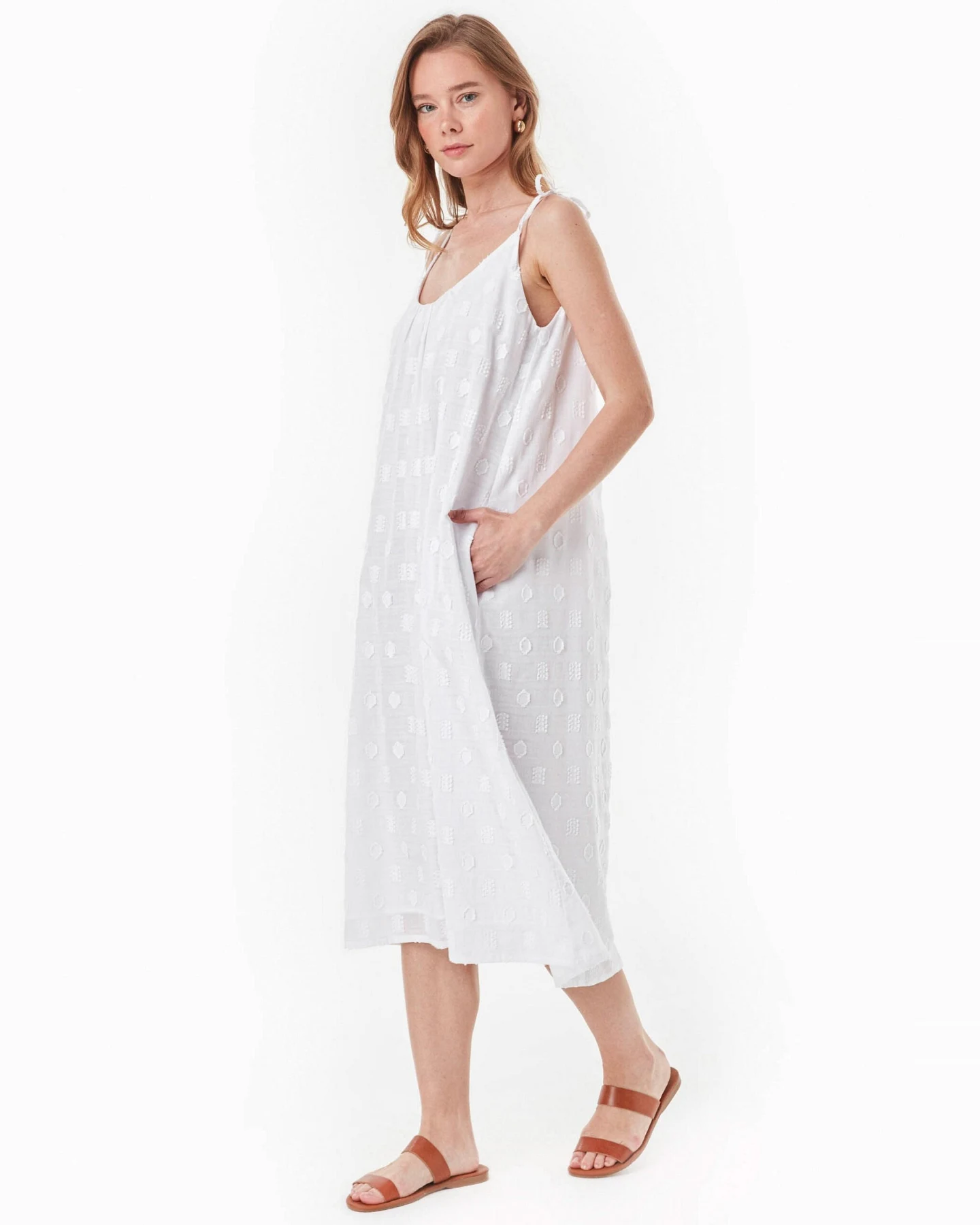 ORGANICATION Damen vegan Kleid Jacquard Weiß – Ansicht 2