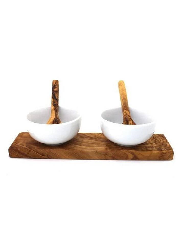 Mitienda Shop Dipschalen Set aus Porzellan & Holz 8,5 cm