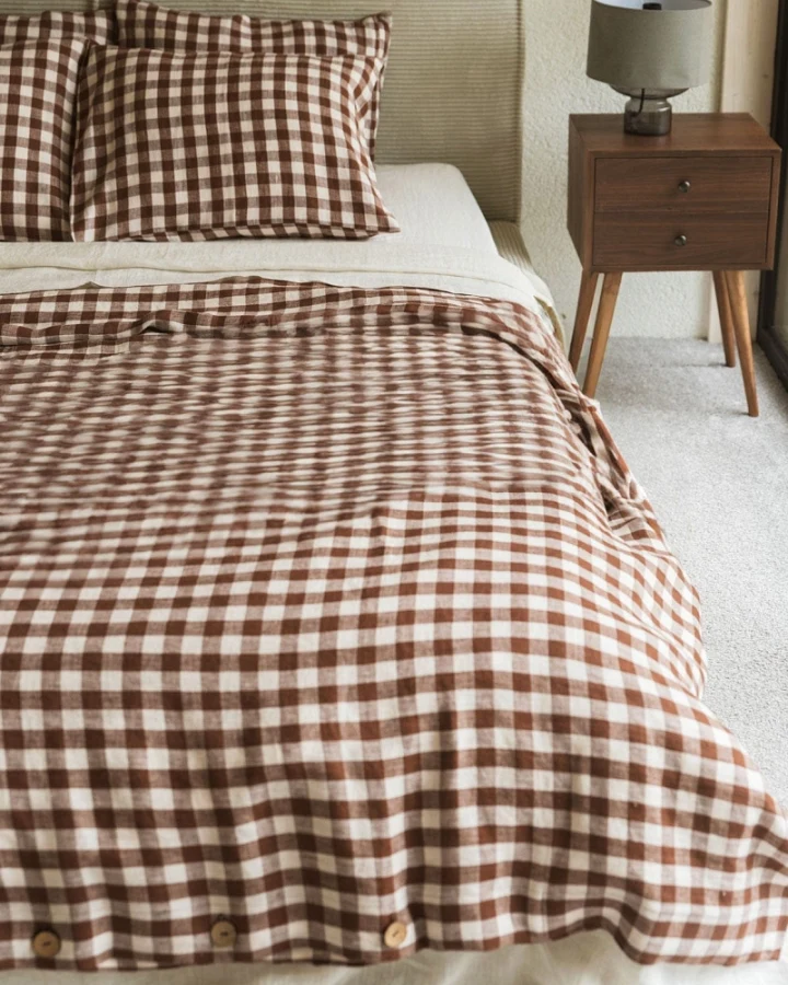 AmourLinen unisex vegan Set Bettwäsche Mocha Gingham