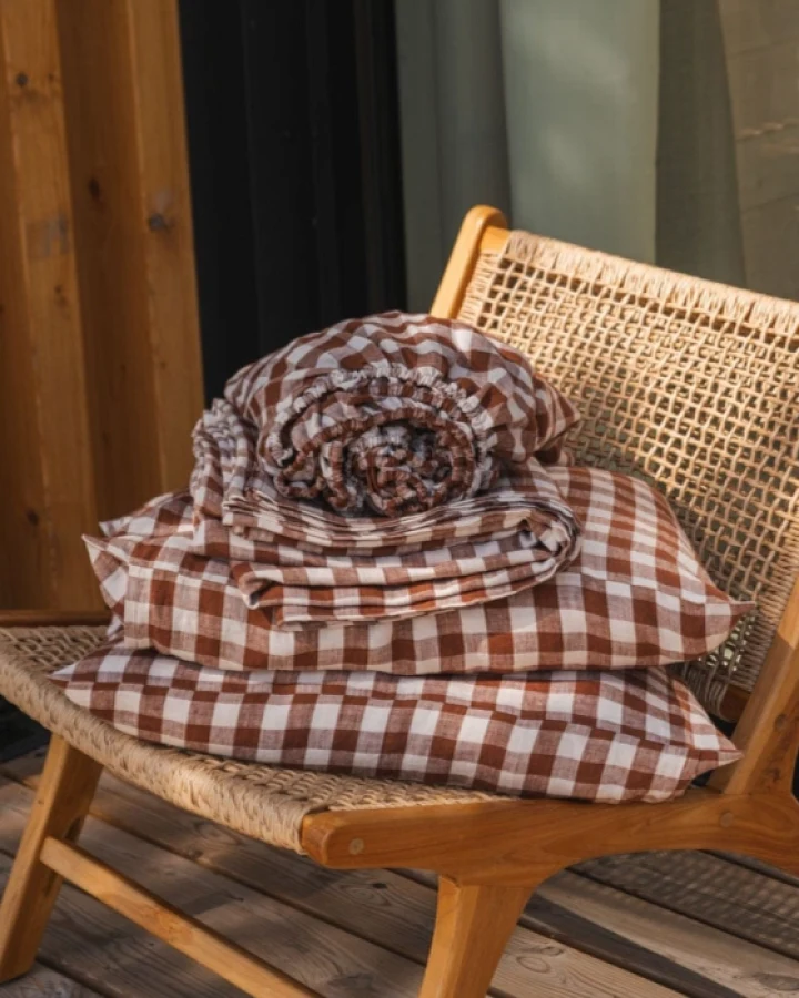 AmourLinen unisex vegan Set Bettlaken Mocha Gingham