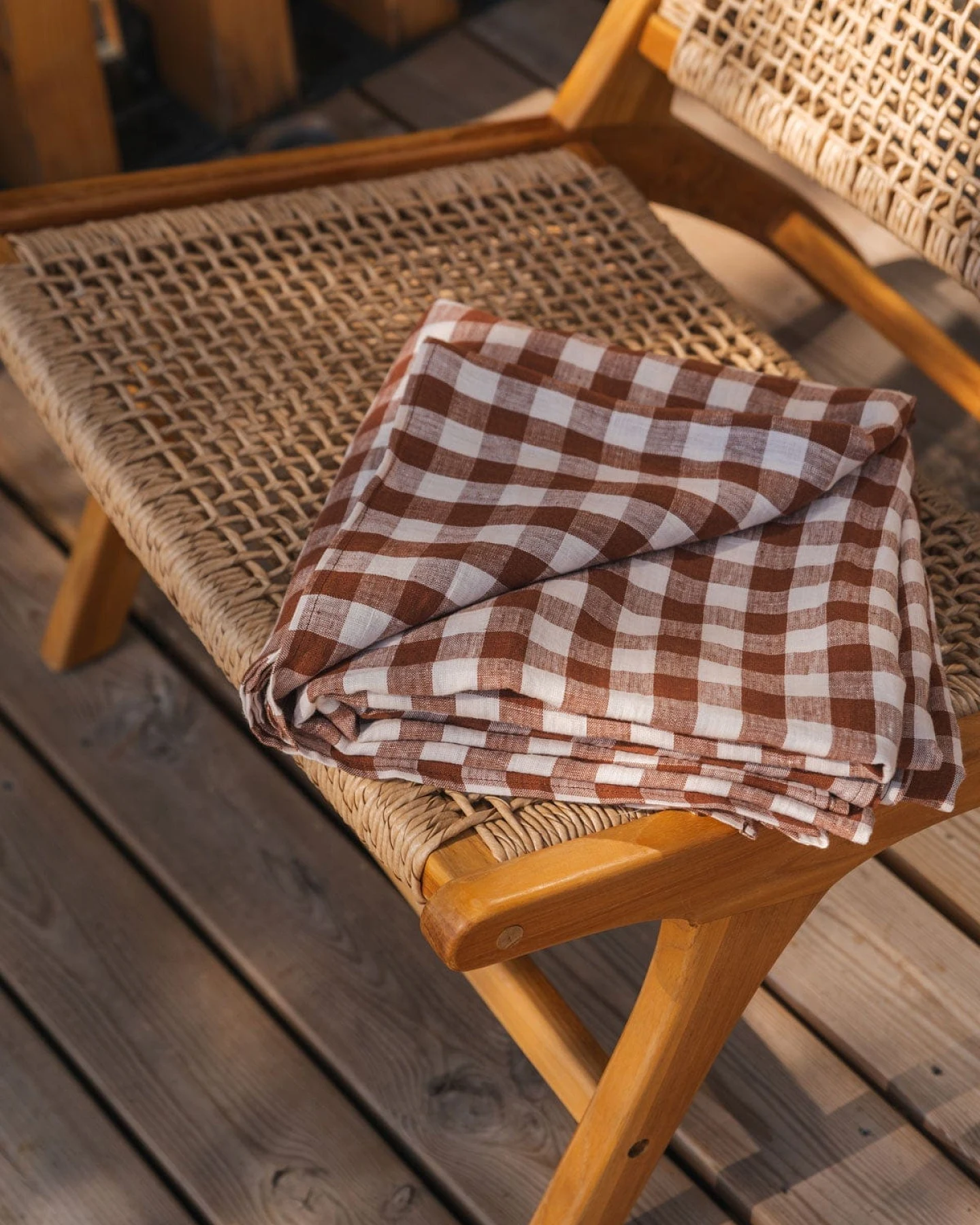 AmourLinen unisex vegan Bettlaken Mocha Gingham – Ansicht 2