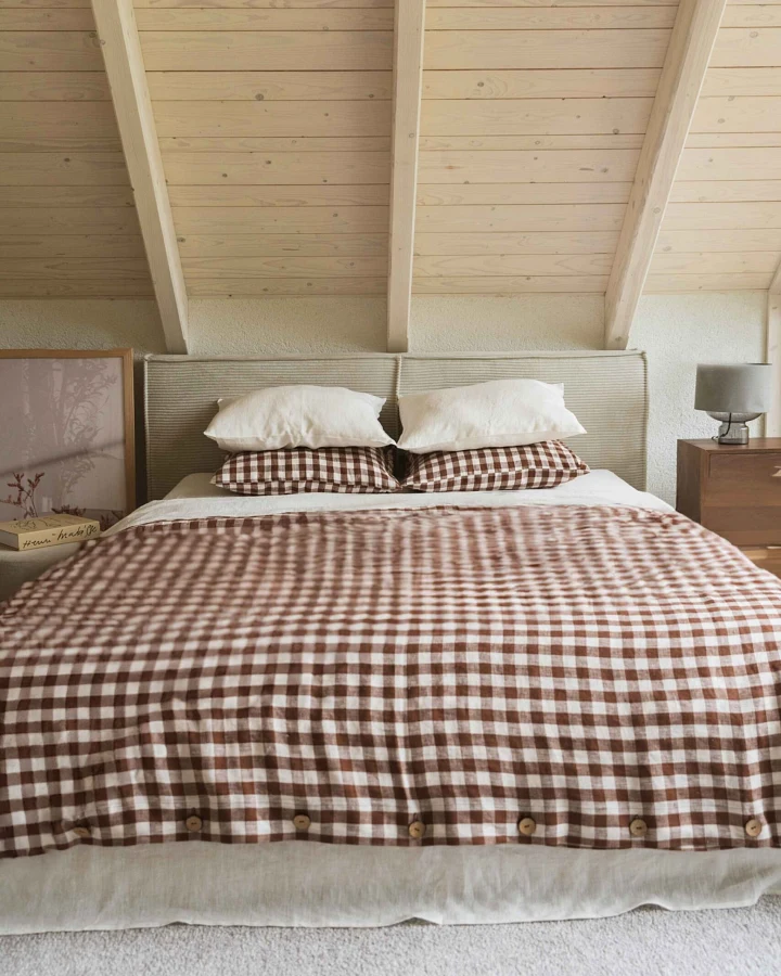 AmourLinen unisex vegan Bettbezug Mocha Gingham