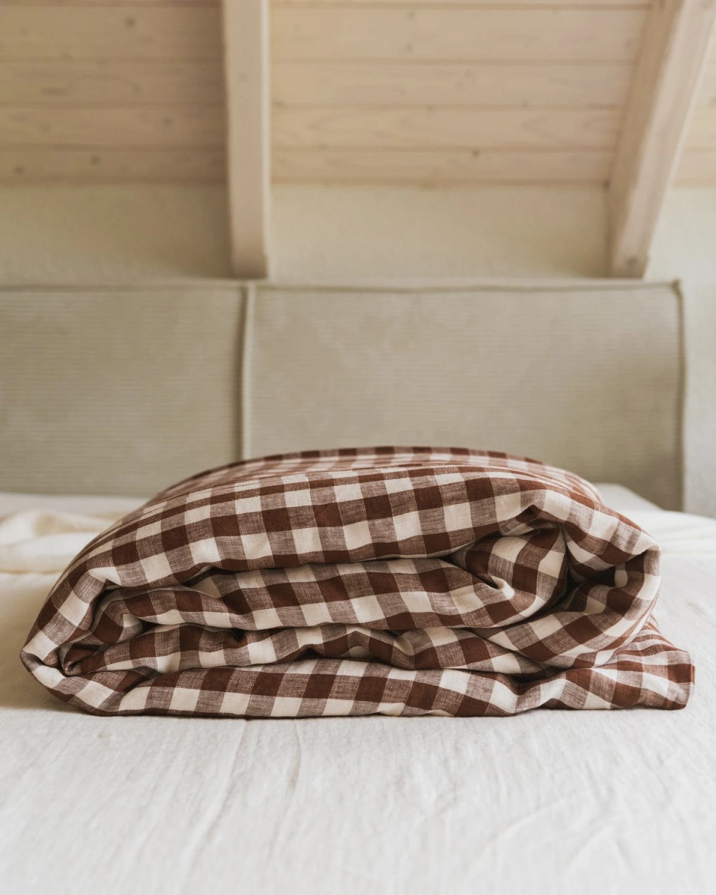 AmourLinen unisex vegan Bettbezug Mocha Gingham – Ansicht 2