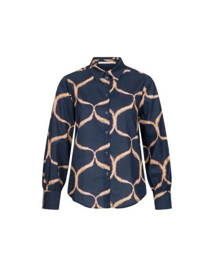 LANIUS Damen Hemdbluse aus Biobaumwolle mit Alloverprint "Orient", Farbe Orient Night Sky