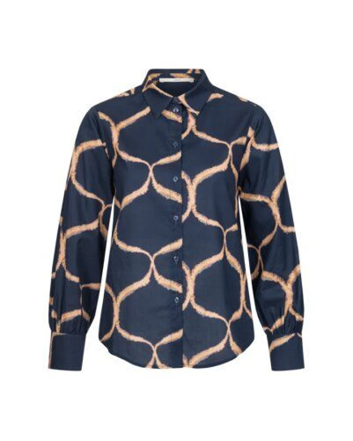 LANIUS Damen Hemdbluse aus Biobaumwolle mit Alloverprint "Orient", Farbe Orient Night Sky