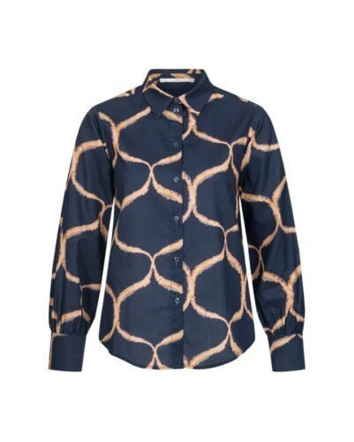 LANIUS Damen Hemdbluse aus Biobaumwolle mit Alloverprint "Orient", Farbe Orient Night Sky