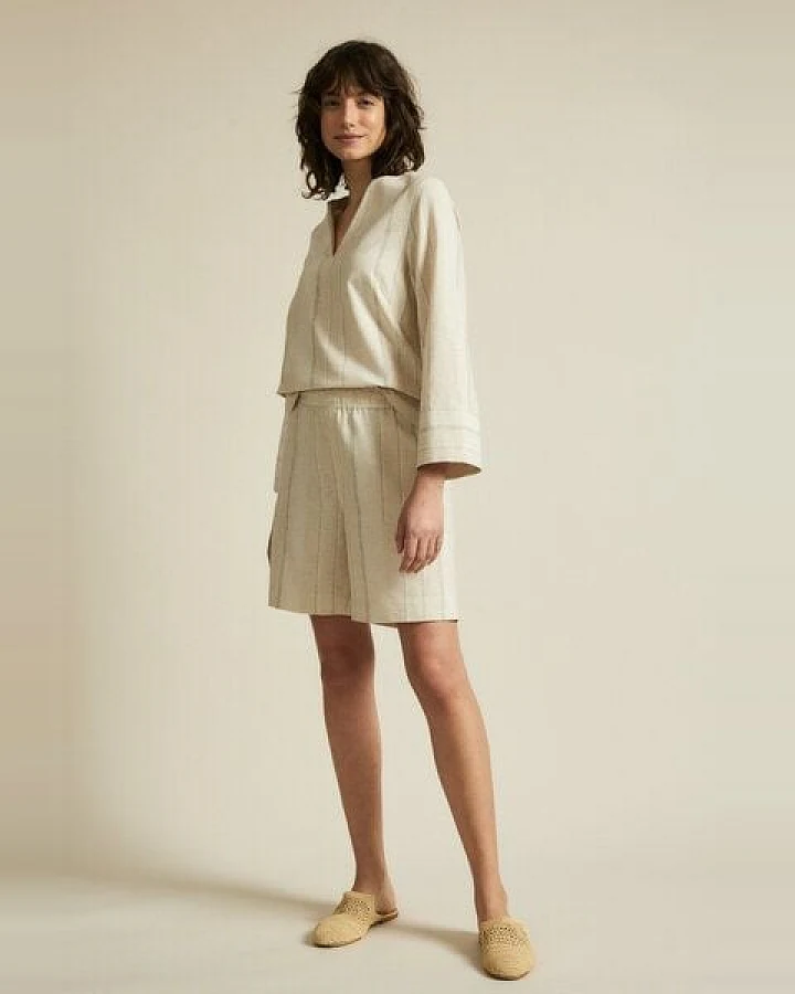 Damen Streifenshorts aus Hanf mit Bio-Baumwolle von Lanius, Farbe Powder-White