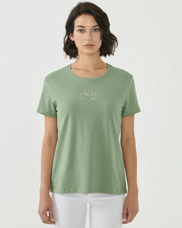 ORGANICATION T-Shirt aus Bio-Baumwolle mit Fahrrad-Stickerei