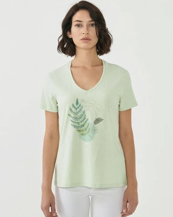 ORGANICATION Damen T-Shirt aus Bio-Baumwolle mit Blatt-Print