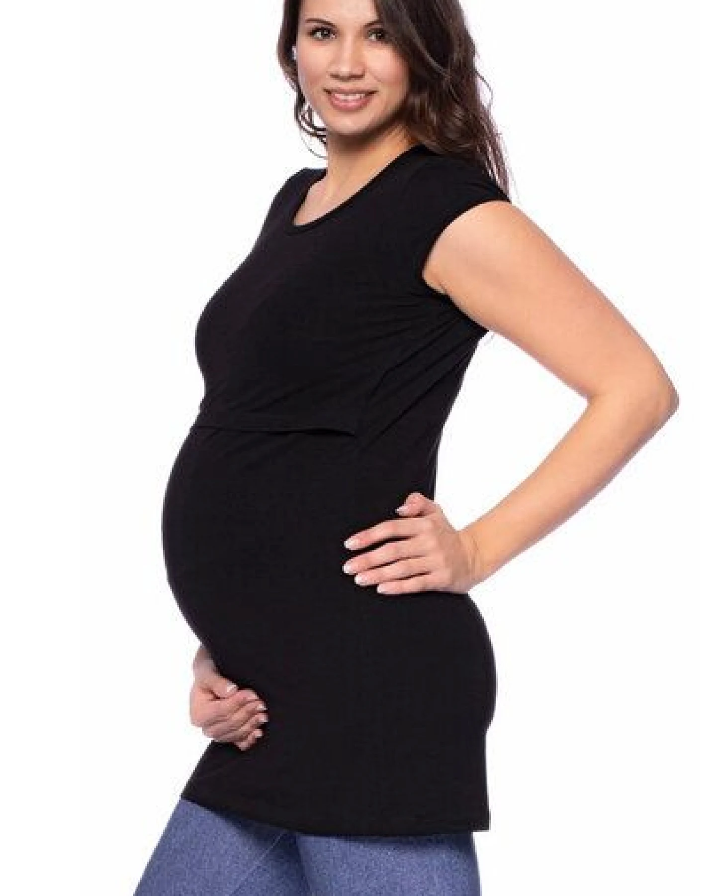 Milchshake 107 BASIC kurzarm Umstands- und Stillshirt extra lang aus Bio Baumwolle – Ansicht 2