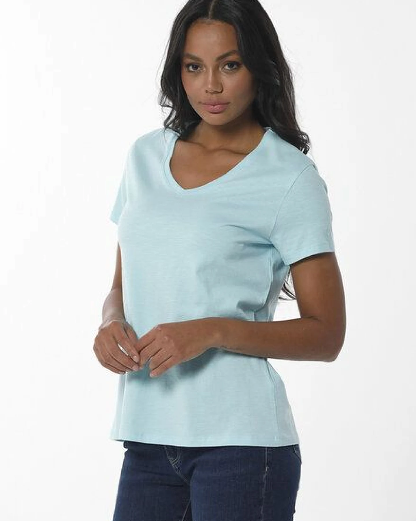 ORGANICATION Damen Basic T-Shirt aus Bio-Baumwolle mit V-Ausschnitt – Ansicht 3
