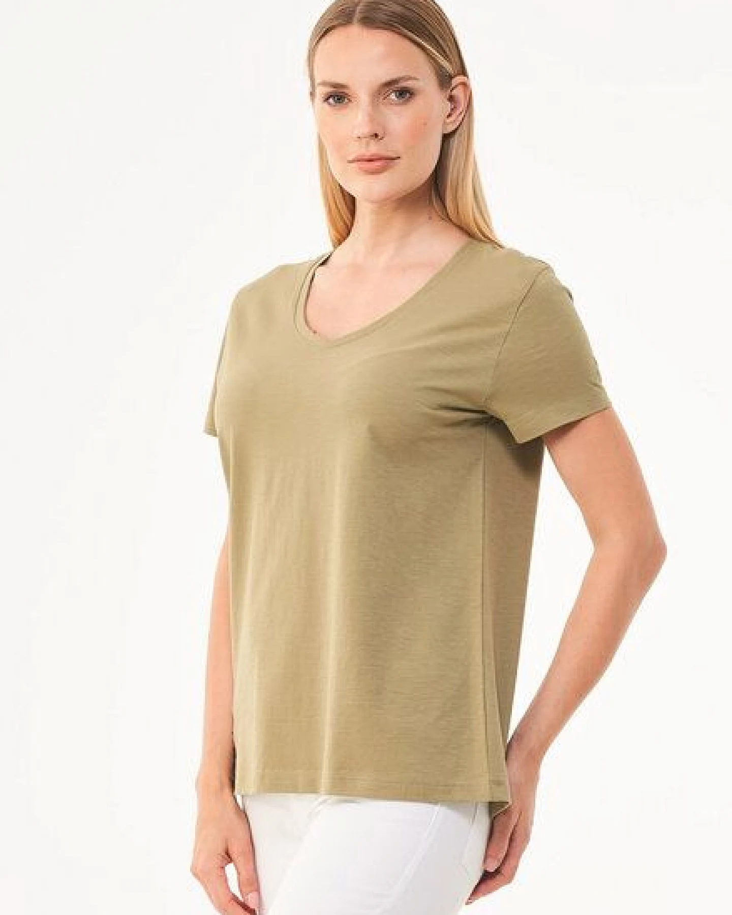 ORGANICATION Damen Basic T-Shirt aus Bio-Baumwolle mit V-Ausschnitt – Ansicht 3