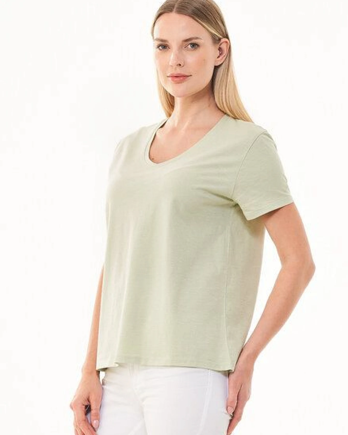 ORGANICATION Damen Basic T-Shirt aus Bio-Baumwolle mit V-Ausschnitt – Ansicht 3