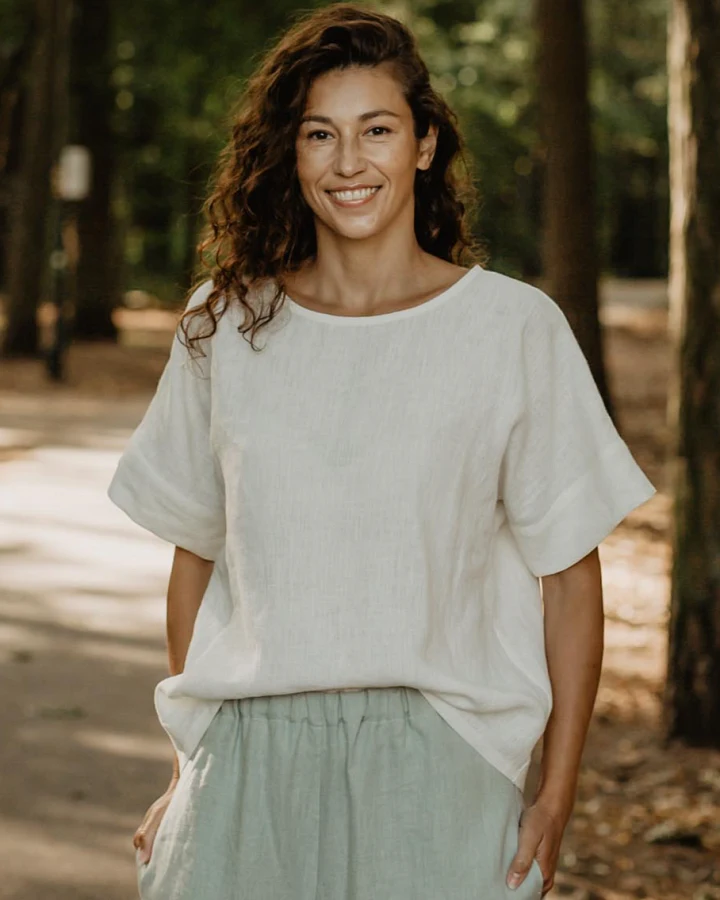 AmourLinen Damen vegan Top Porto Weiß