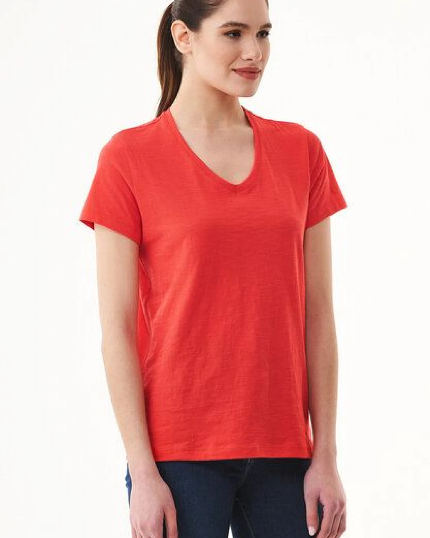 ORGANICATION Damen Basic T-Shirt aus Bio-Baumwolle mit V-Ausschnitt – Ansicht 3