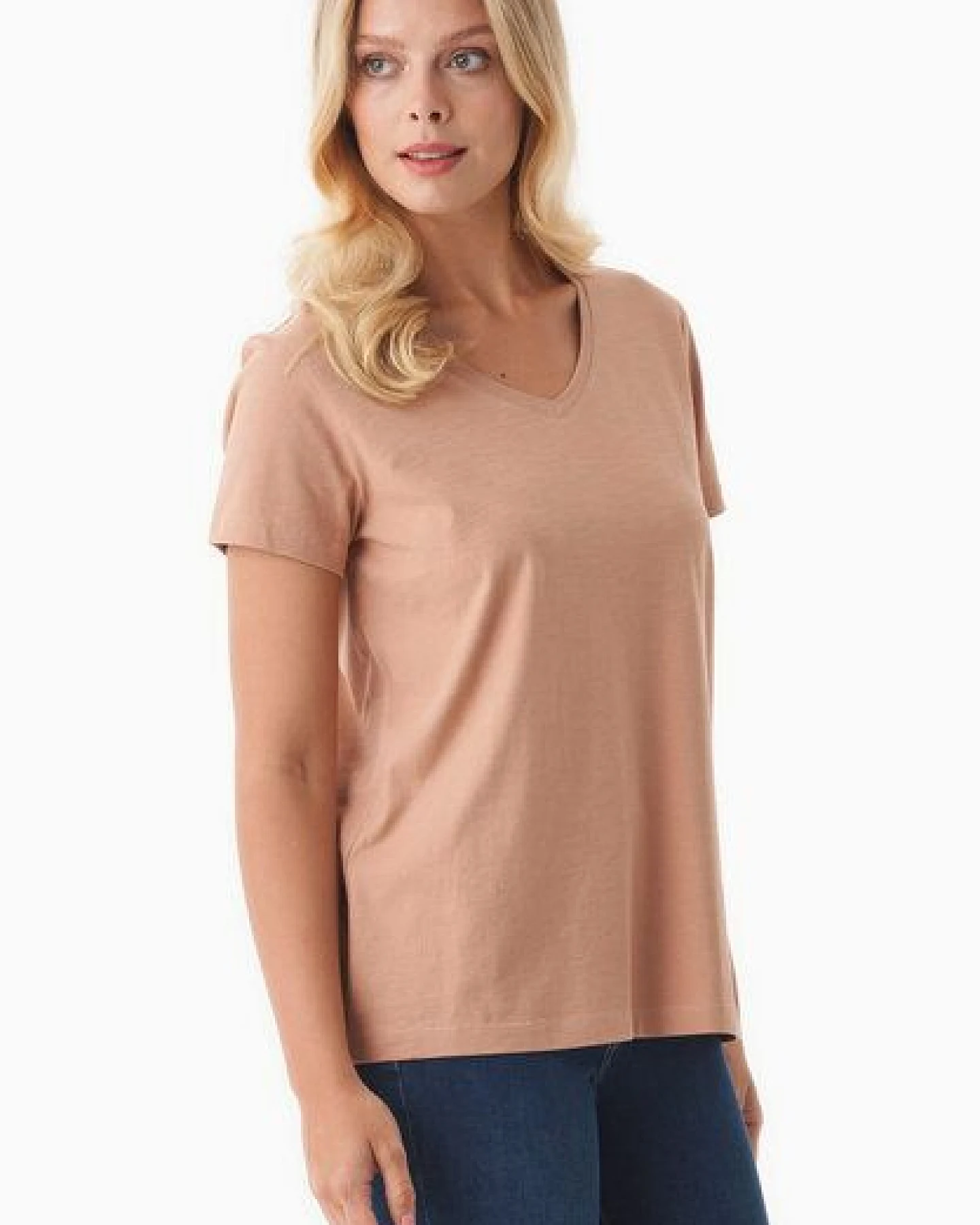 ORGANICATION Damen Basic T-Shirt aus Bio-Baumwolle mit V-Ausschnitt – Ansicht 3