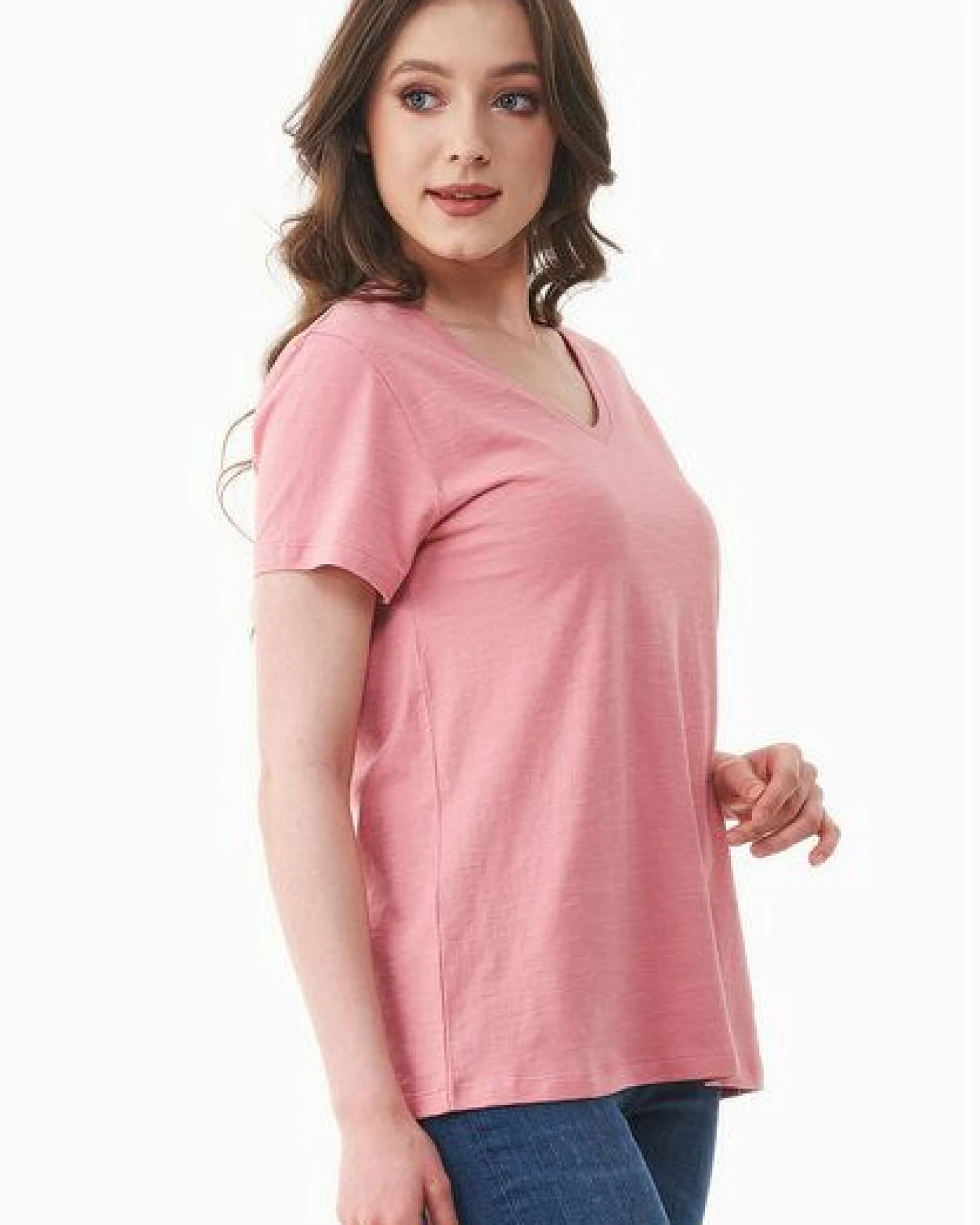 ORGANICATION Damen Basic T-Shirt aus Bio-Baumwolle mit V-Ausschnitt – Ansicht 3
